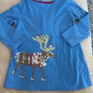 Mini Boden Blue Long Sleeve Dress with Reindeer Design